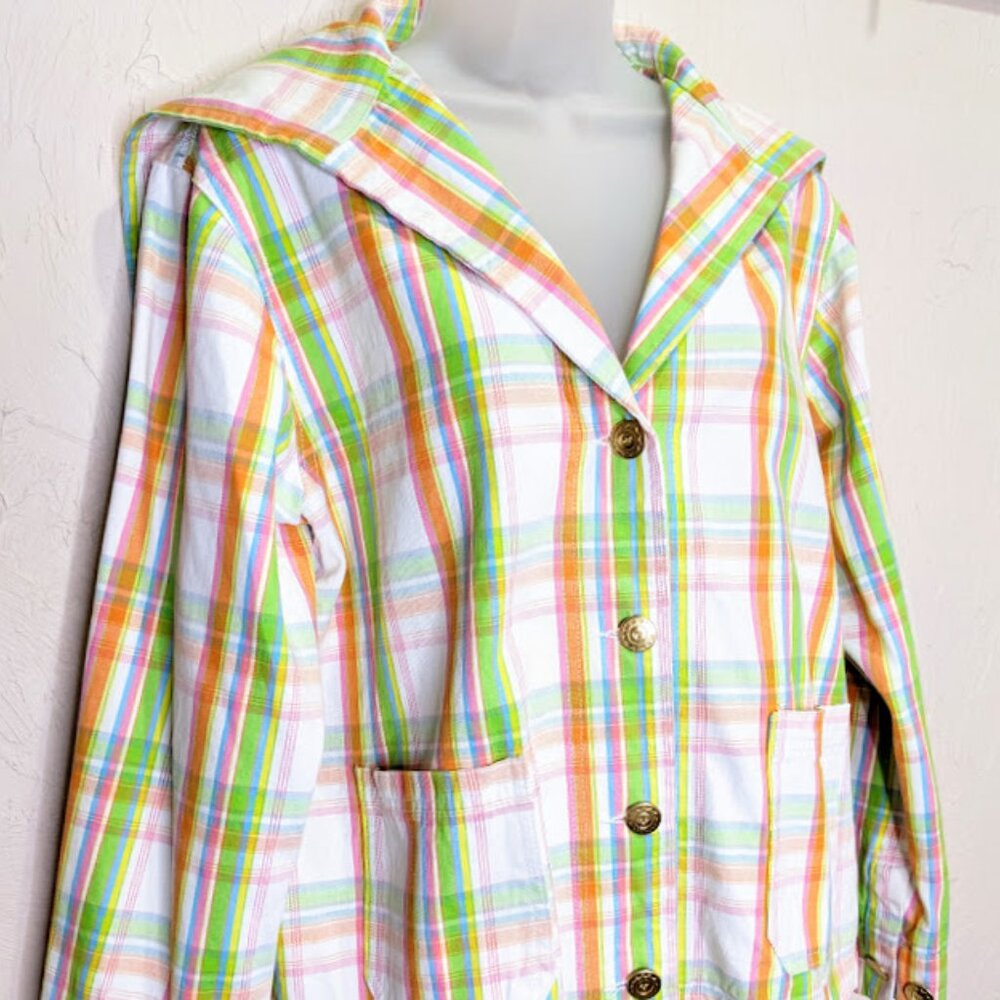 Big Bud Press Sailor Jacket Size M Lightweight Spring Rainbow Plaid - Picture 3 of 5